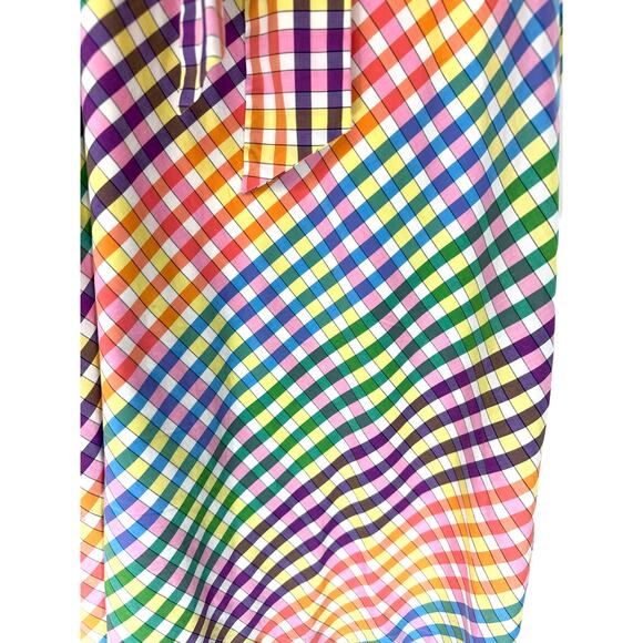 J.Crew Cotton Blend Lightweight Rainbow Tie Neck Gingham Mini Dress Size 0 - Picture 5 of 9